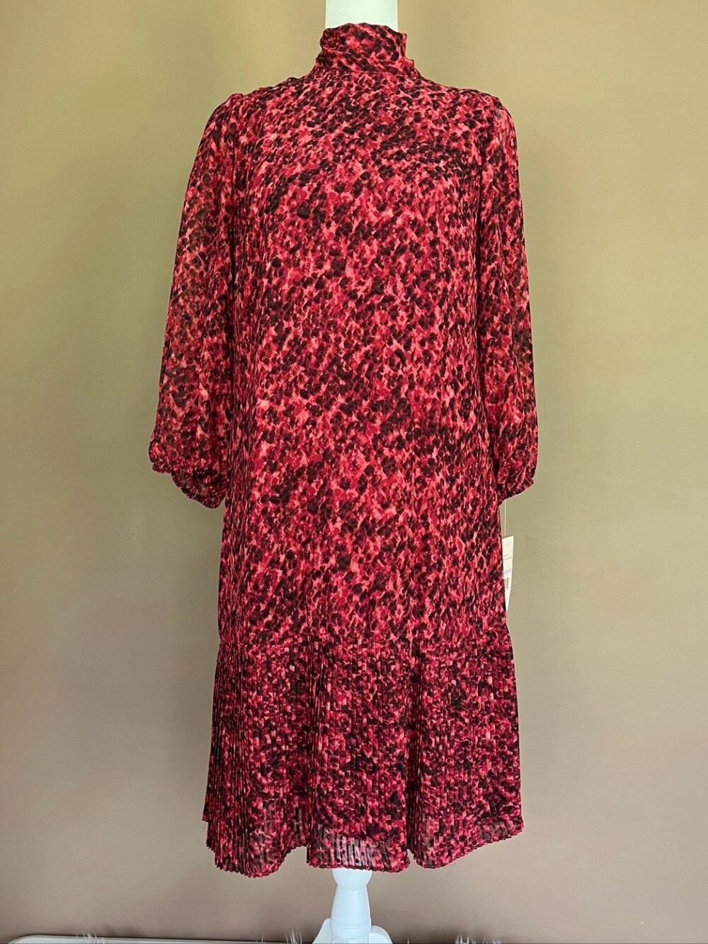 Nanette Lepore Tie Neck Shift Dress Pleated Hem New With Tags